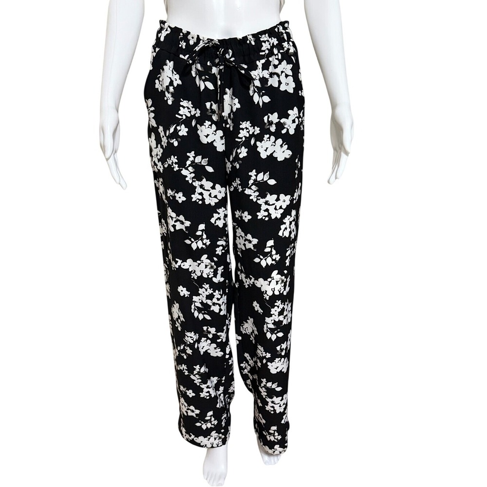 Simply Vera Vera Wang Black White Floral Drawstring Relaxed Fit Pants XS